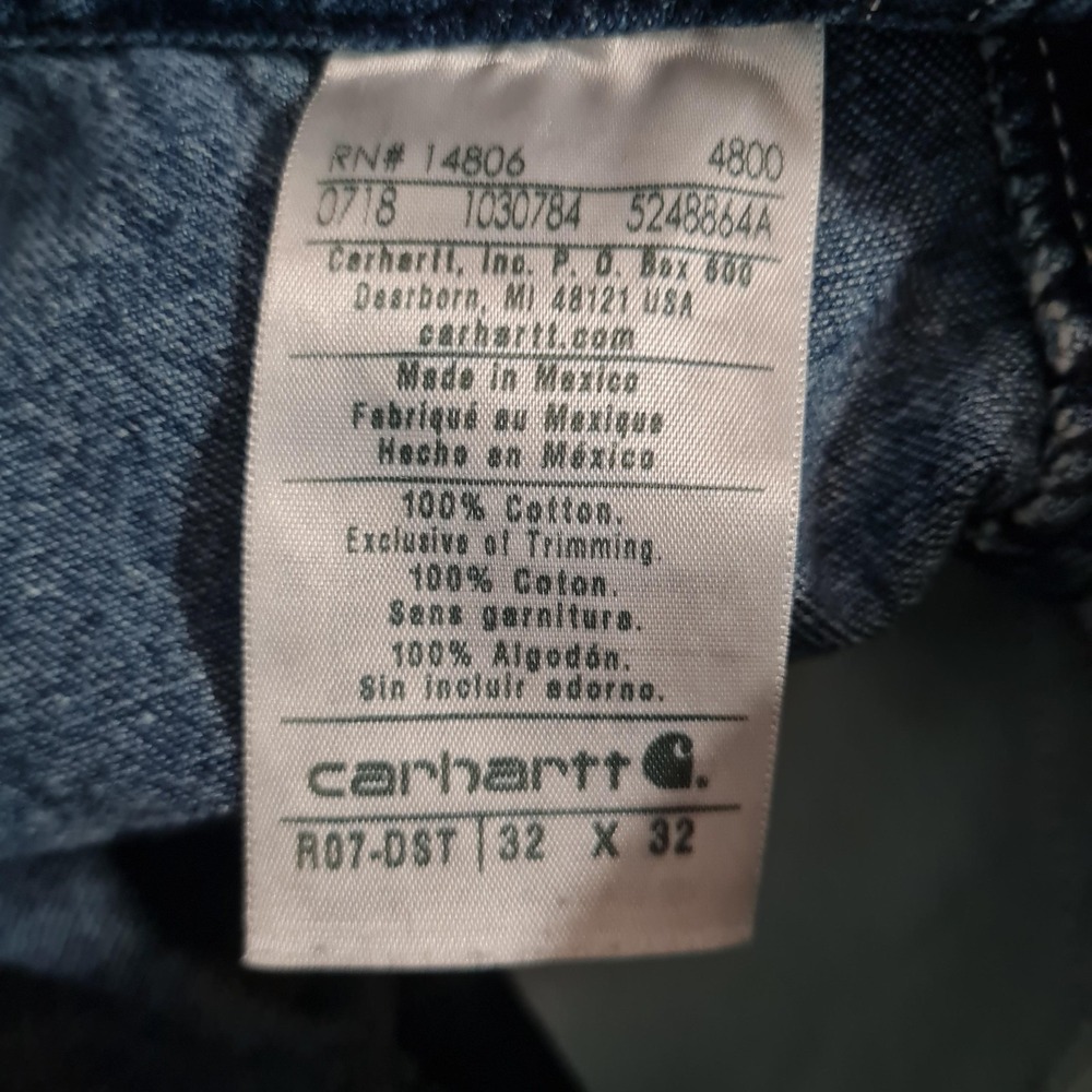 Carhartt Bib Overalls Mens 32 Blue Denim Workwear Hammer Loop R07 DSI - Picture 13 of 14